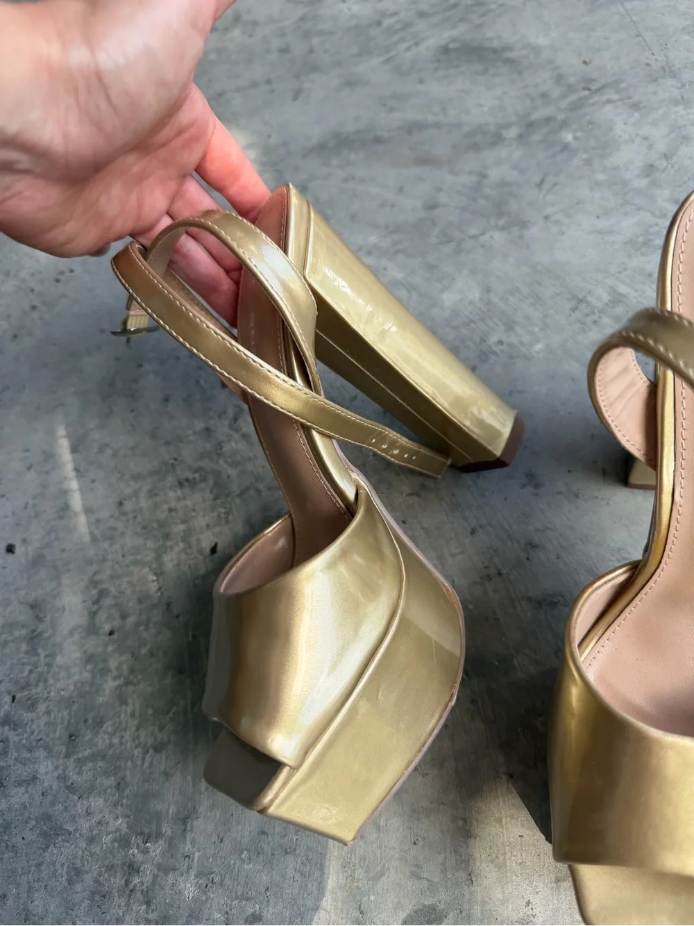 Metallic Gold Platform Ankle-Strap Heels - Women's